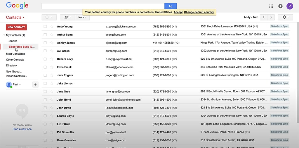 find salesforce synced contacts in Gmail