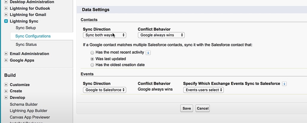 Lightning Sync configuration interface